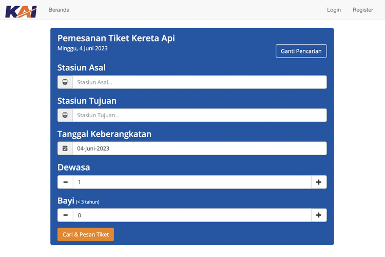 ilustrasi cara pesan tiket kereta api online via website.