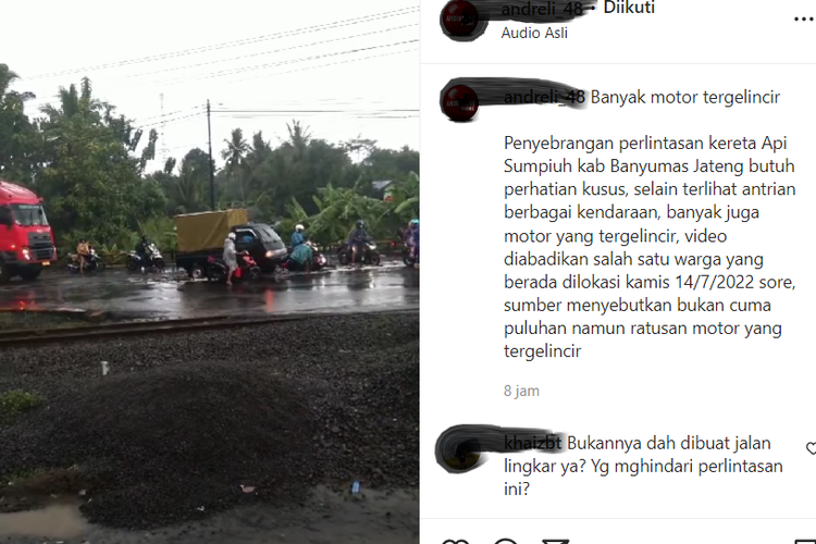 Video viral motor tergelincir di perlintasan kereta api Sumpiuh Banyumas