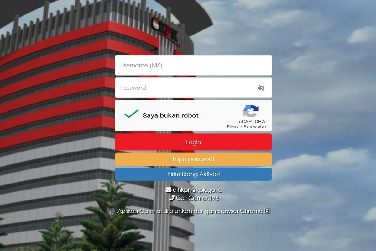 Tangkapan layar laman Laporan Harta Kekayaan Pejabat Negara (LHKPN) yang dikelola oleh Komisi Pemberantas Korupsi (KPK).