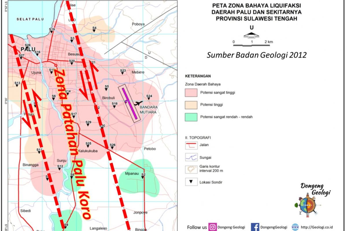 Peta zona bahaya likuefaksi daerah Palu