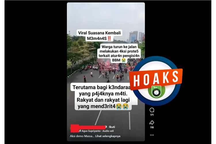 Video yang diklaim menampilkan sejumlah warga turun ke jalan memprotes kebijakan pemerintah yang melarang penunggak pajak kendaraan mengisi BBM