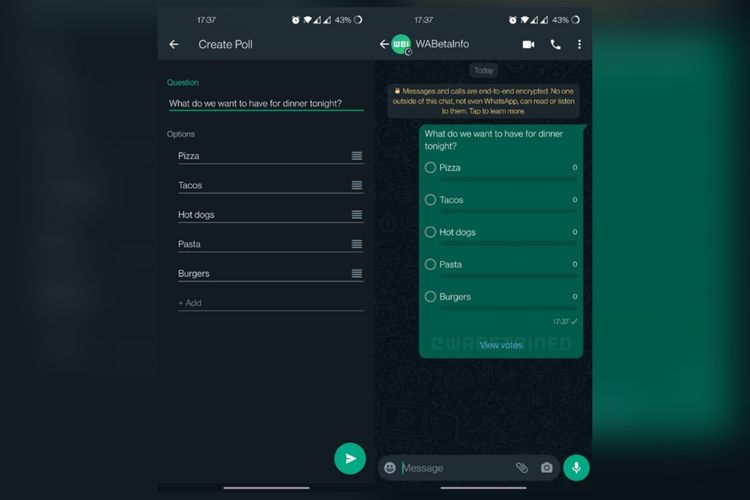 WhatsApp dilaporkan tengah menguji coba fitur polling untuk personal chat.