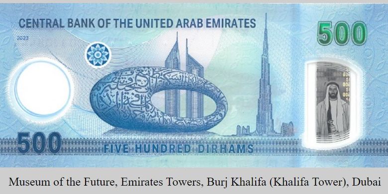 AED digunakan di Uni Emirate Arab, termasuk dipakai sebagai mata uang Dubai.