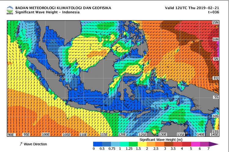Prakiraan gelombang tinggi di sejumlah wilayah perairan Indonesia.