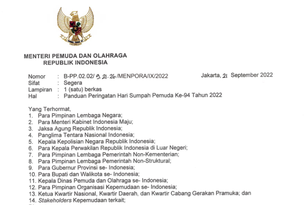 Pedoman pelaksanaan upacara hari sumpah pemuda 2022