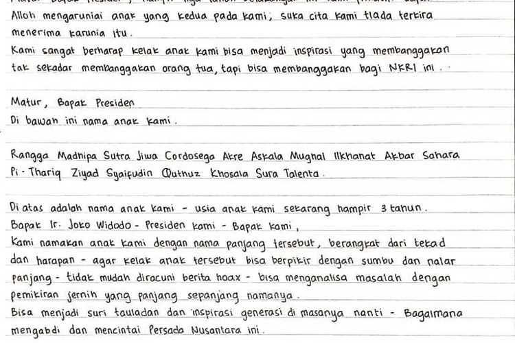Surat warga Tuban kepada Presiden Jokowi yang merasa kesulitan membuat akte kelahiran untuk anaknya