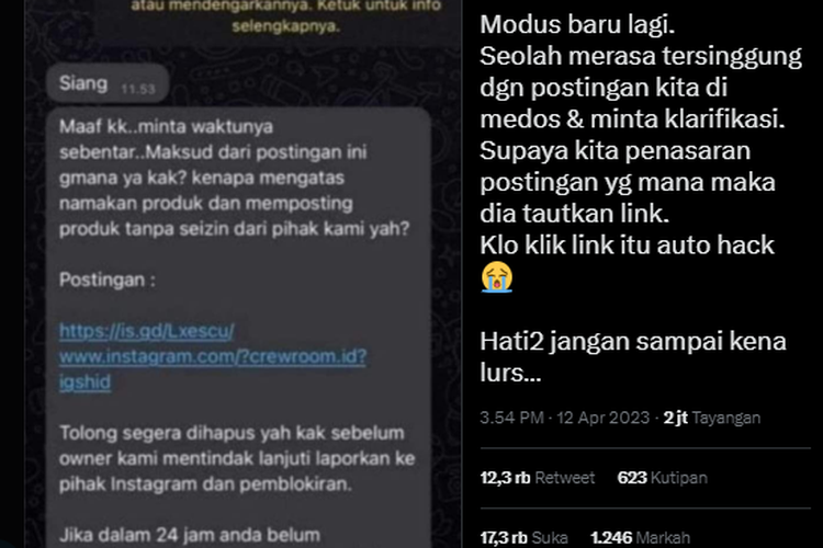 Penipuan phising dilakukan dengan modus meminta klarifikasi unggahan media sosial.