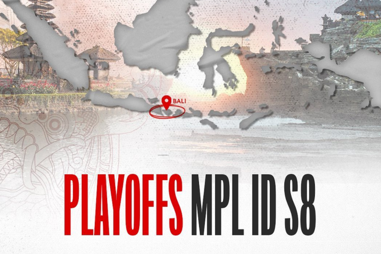 Peta Indonesia yang menunjukkan babak playoff MPL ID Season 8 akan digelar di Bali.