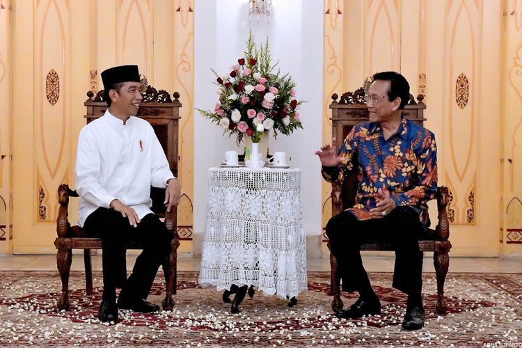 Suasana pertemuan Presiden Joko Widodo dengan Gubernur Yogyakarta Sri Sultan Hamengkubuwono ke-X di Kratom Ngayogyakarta Hadiningrat, Kamis (6/12/2018).