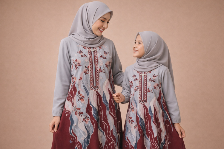 Gamis Motif Floral dan Batik Modern