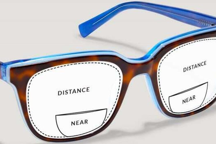 Konsep lensa bifokal dalam bingkai kacamata modern