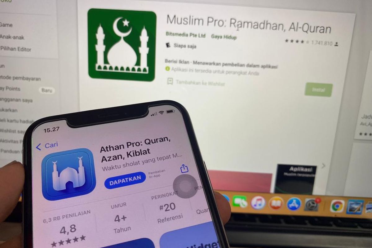 Ilustrasi aplikasi jadwal shalat dengan suara adzan di iPhone.