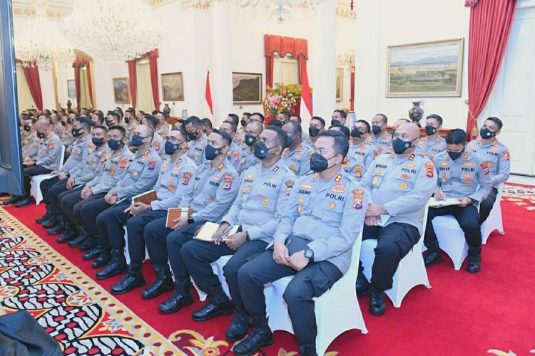 Suasana pengarahan oleh Presiden Joko Widodo yang diikuti para pejabat Polri di Istana Negara pada Jumat (14/10/2022).