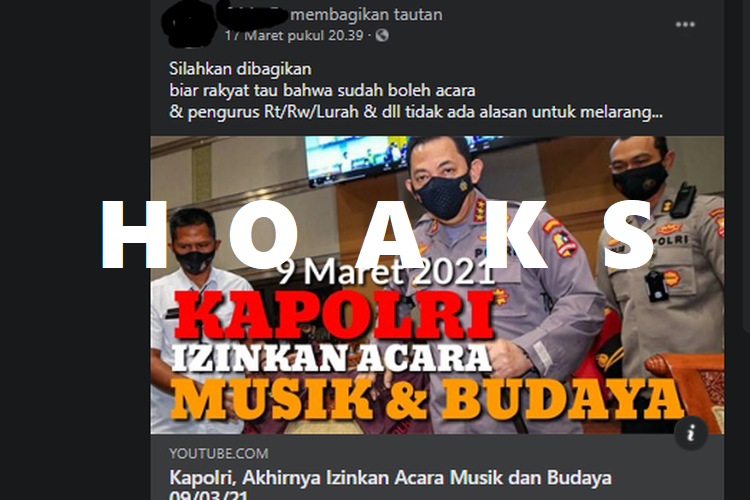 Tangkapan layar mengenai Kapolri yang izinkan acara musik dan budaya viral di media sosial