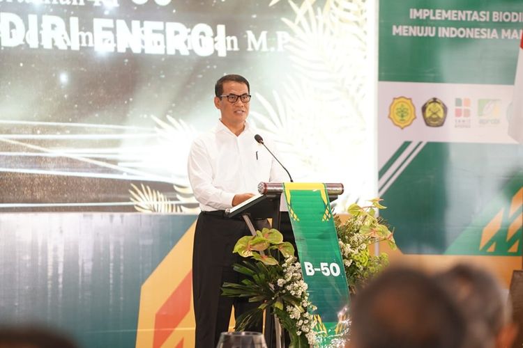 Menteri Pertanian (Mentan) Andi Amran Sulaiman dalam acara soft launching implementasi Biodiesel B50 di Pabrik Biodiesel PT Jhonlin Agro Raya, Batulicin, Kabupaten Tanah Bumbu, Kalsel, Minggu (18/8/2024).