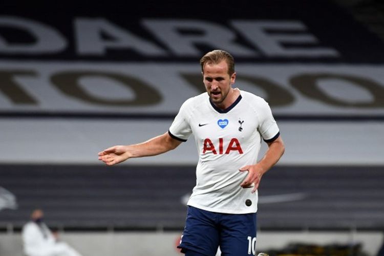 Harry Kane merayakan golnya pada laga Tottenham Hotspur vs West Ham United di Tottenham Hotspur Stadium dalam lanjutan pekan ke-30 Premier League, kasta teratas Liga Inggris, Selasa 23 Juni 2020.