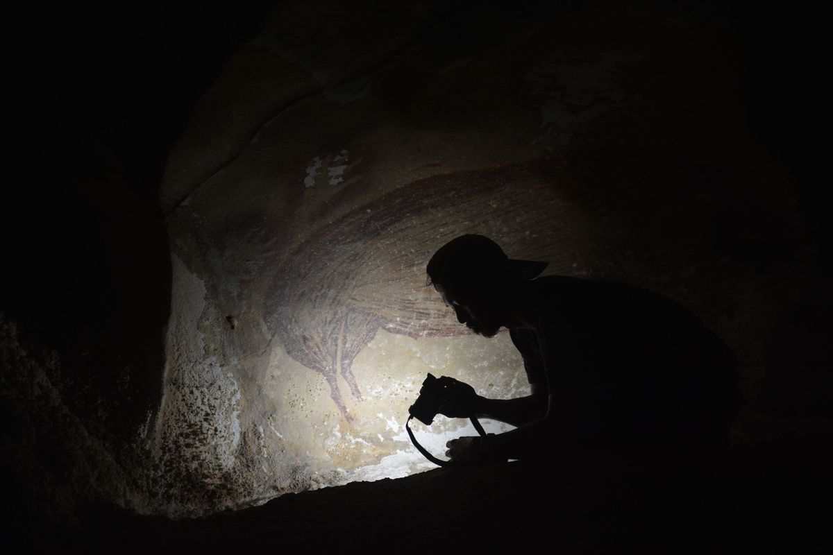 Lukisan gua tertua di dunia menggambarkan babi kutil Sulawesi yang dilukis di dinding gua Leang Tedongnge berumur 45.500 tahun yang lalu. Lukisan prasejarah tertua di dunia ini mengungkapkan sejarah migrasi manusia purba modern, Homo sapiens di Nusantara, Indonesia.
