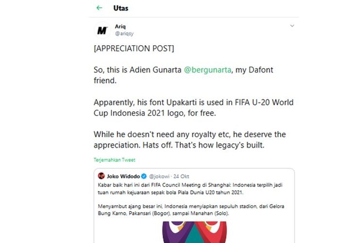 Tangkapan layar yang menampilkan font Upakarti untuk Piala Dunia U-20 Indonesia 2021 diambil secara gratis.