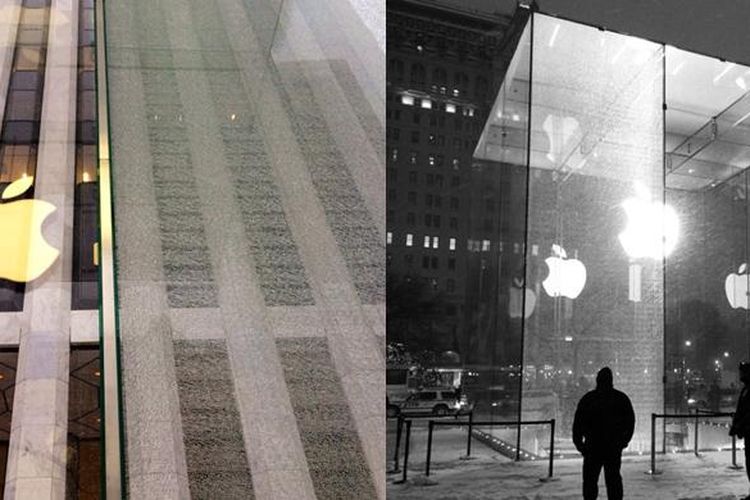Panel dinding kace toko Apple di Fifth Avenue, New York, dikabarkan mengalami keretakan