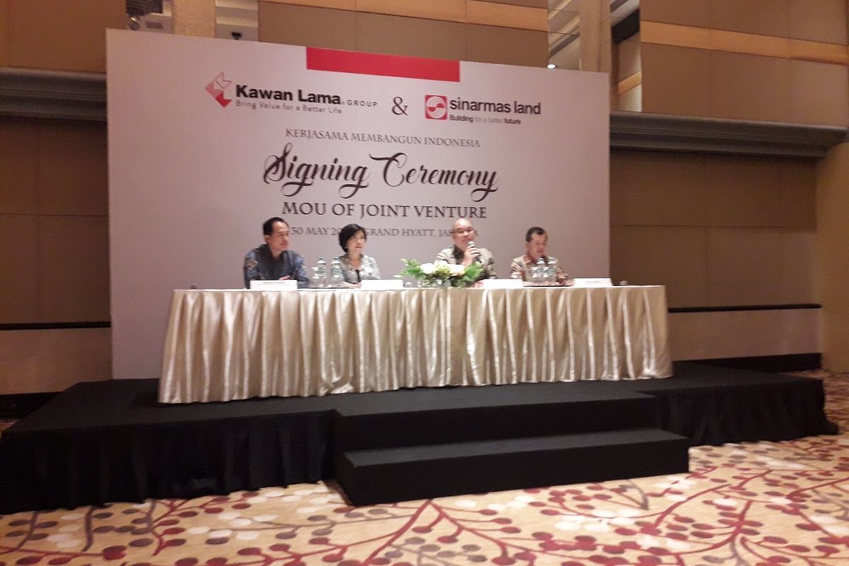 Kawan Lama Group dan Sinarmas Land Group sepakat membentuk kerja sama joint venture di sektor properti. Penandatanganan nota kesepahaman dilakukan Rabu (30/5/2018).