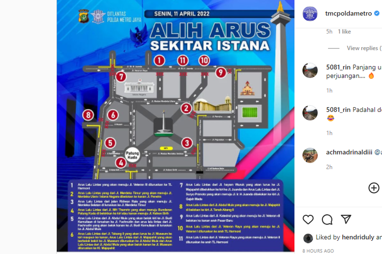 Alih arus sekitar Istana, Senin (11/4/2022)