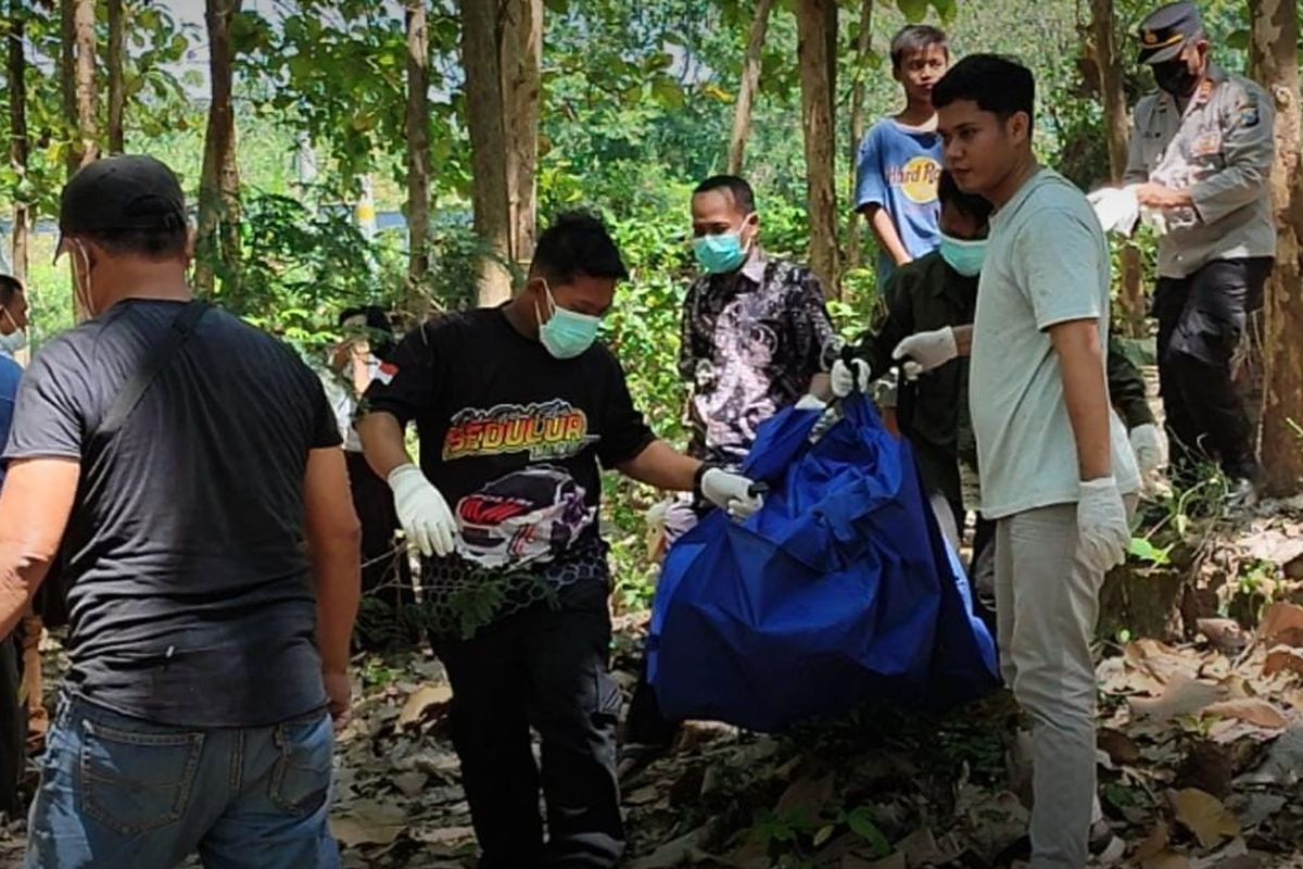 Polisi saat mengevakuasi mayat membusuk di Banyuwangi.