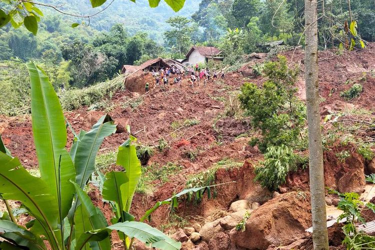 Sejumlah petugas dari SAR Gabungan tengah melakukan pencarian terhadap tiga korban yang tertimbun longsor di Kecamatan Arjasari, Kabupaten Bandung, Jawa Barat, pada Jumat (5/12/2025)