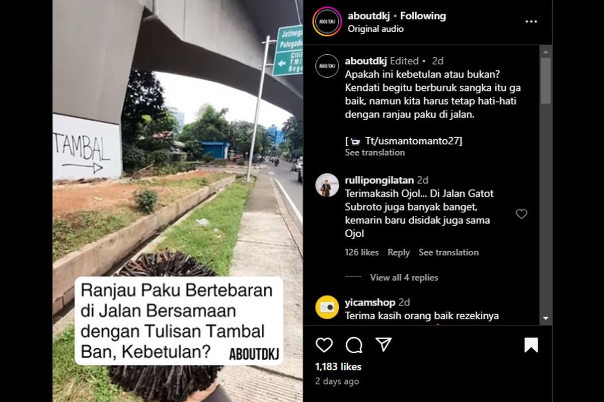 Video viral, ranjau paku ditebar dekat tulisan Tambal di sekitar lokasi