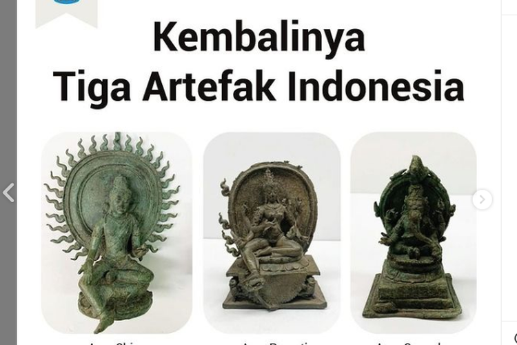 Ketiga artefak yang diduga objek cagar budaya Indonesia dikembalikan oleh pemerintah Amerika Serikat ke pemerintah Indonesia.