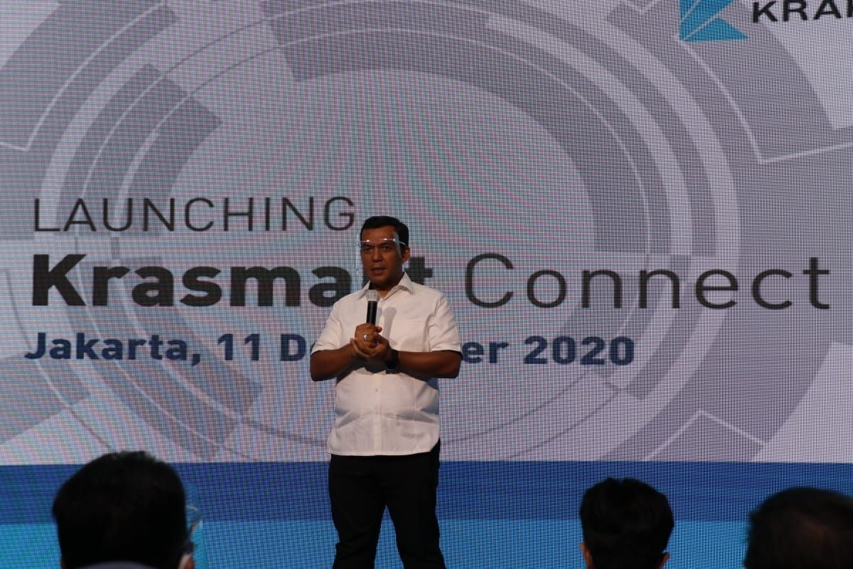 Direktur Utama Krakatau Steel Silmy Karim saat peluncuran aplikasi Krasmart Connect di Gedung Krakatau Steel, Jakarta, Jumat (11/12/2020).