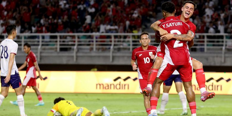 Pemain timnas Indonesia Eliano Reijnders usai menjebol gawang Taiwan saat laga FIFA Matchday yang berakhir dengan skor 6-0 berlangsung di Stadion Gelora Bung Tomo Surabaya, Jawa Timur, Jumat (5/9/2025) malam.