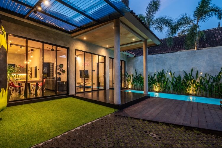 Ilustrasi desain rumah bergaya villa Bali. 