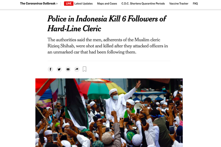 Pemberitaan The New York Times soal insiden penembakan pendukung Rizieq Shihab