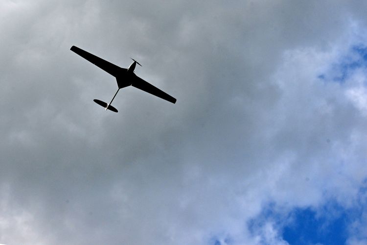 Drone serangan udara bernama Punisher buatan perusahaan Ukraina, UA Dynamics, yang dapat dipakai ulang. Uji coba dilakukan di Kyiv saat perang Rusia-Ukraina masih berkecamuk pada 11 Agustus 2023.