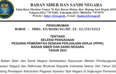 Tangkapan layar pengumuman PPPK BSSN 2023.