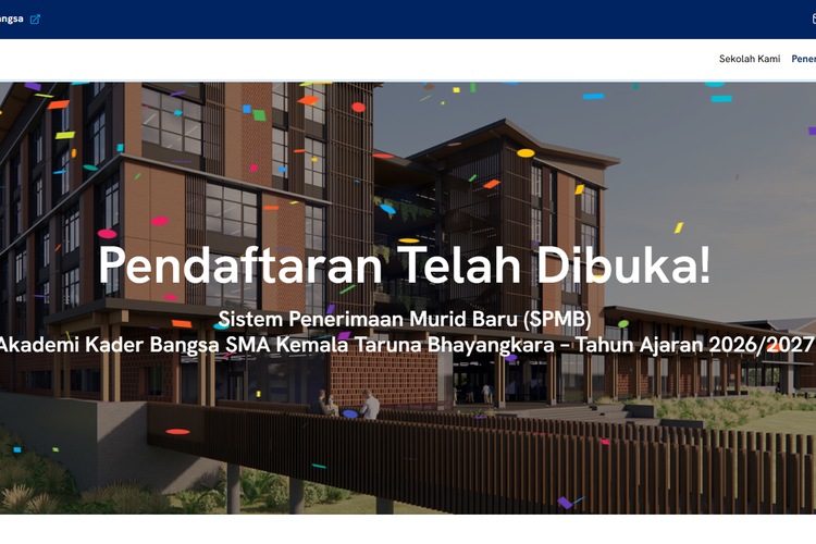 Tangkapan layar laman resmi seleksi masuk SMA Kemala Taruna Bhayangkara 