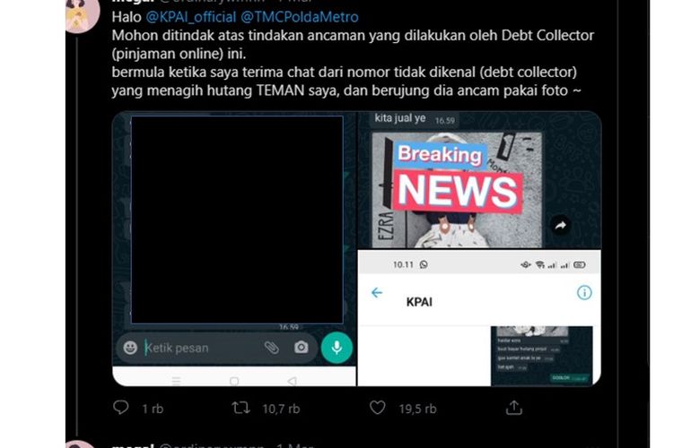 Viral twit yang berisi cerita ancaman dari debt collector pinjaman online