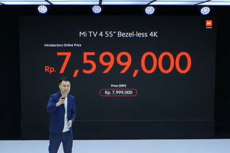 Country Director Xiaomi Indonesia, Alvin Tse, mengumumkan harga Mi TV 4 4K Bezel-less Edition 55 inci, dalam sebuah acara peluncuran virtual, Selasa (8/12/2020).