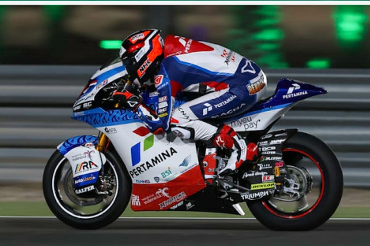 Pebalap Moto2 Bo Bendsneyder dari Pertamina Mandalika SAG Team tempati start ke-3 Moto2 Qatar (28/3/2021).