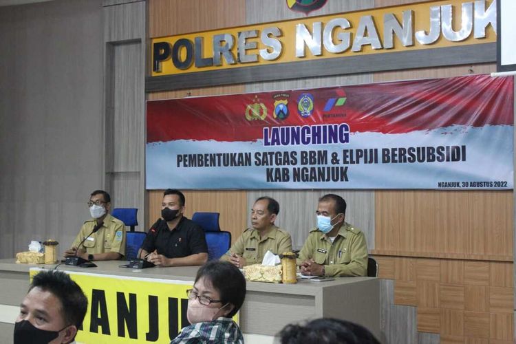 Kegiatan launching pembentukan Satgas BBM dan Elpiji Bersubsidi di Aula Polres Nganjuk, Selasa (30/8/2022).Doc: Humas Polres Nganjuk