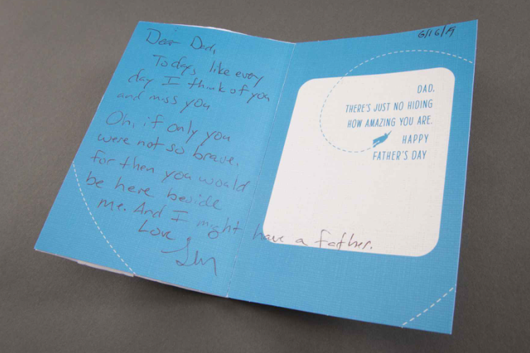 Isi kartu ucapan seorang anak dari Richard J. Morgan, di Hari Ayah yang ditulis pada 16 Juni 2019.