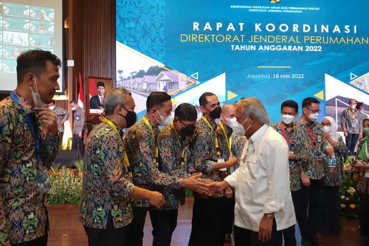 Menteri PUPR Basuki Hadimuljono dalam Rapat Koordinasi Direktorat Jenderal Perumahan Tahun Anggaran 2022 yang dilaksanakan di Auditorium Kementerian PUPR, Jakarta, Senin (18/5/2022).