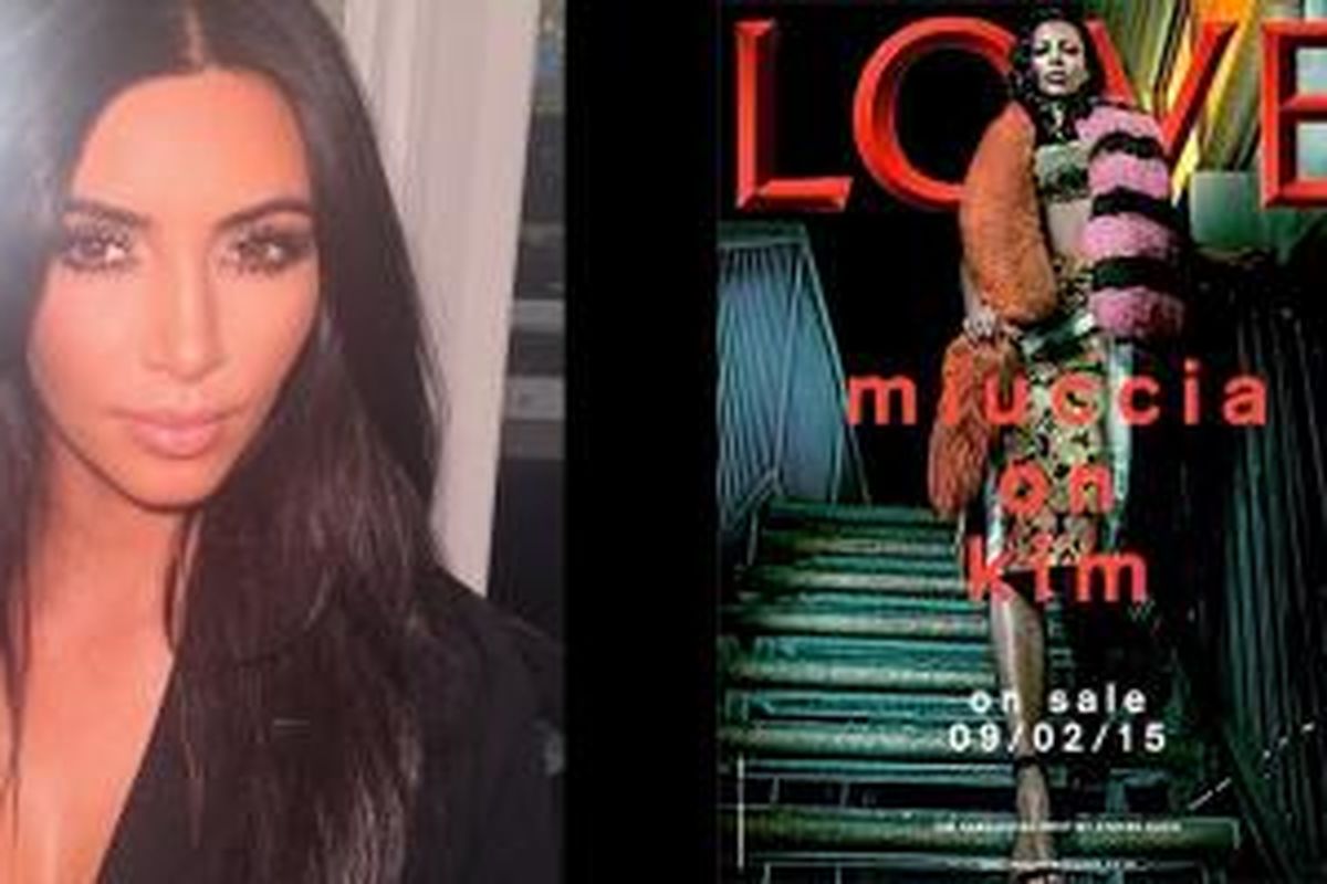 Cover Majalah LOVE yang segera terbit, menampilkan foto-foto eksklusif Kim Kardashian di dalamnya.