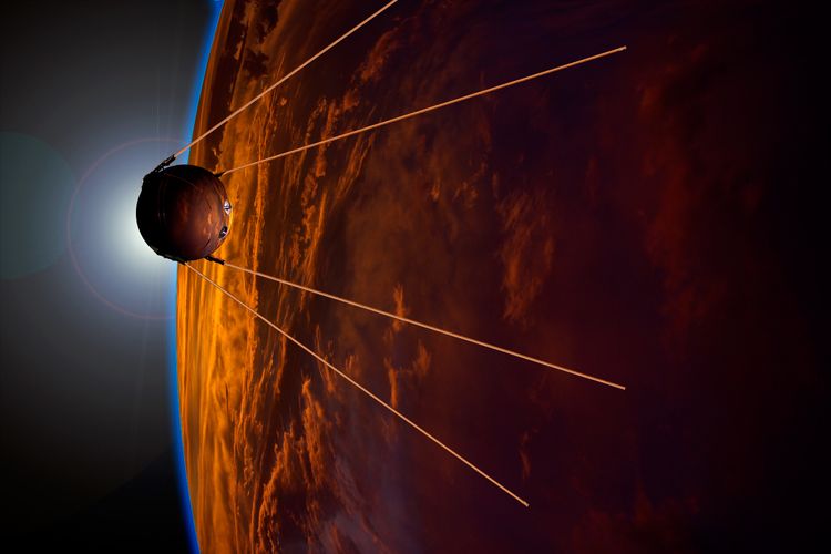 Ilustrasi Sputnik 1 di orbit 