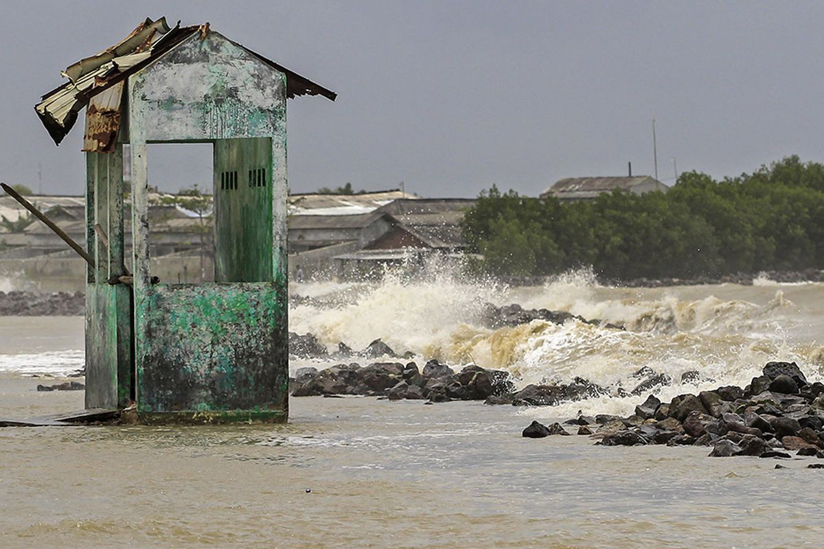 A file photo of tide flooding in one of the coastal areas of Indonesia, Indramayu regency in West Java dated May 7, 2021. 