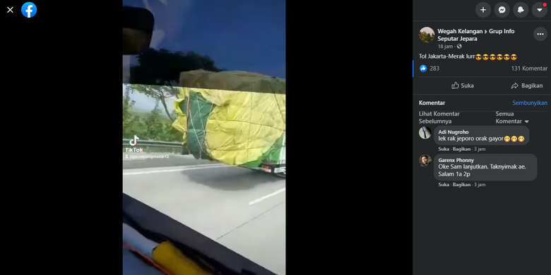 Tangkapan layar video truk ODOL melaju di Jalan Tol Jakarta-Merak, Kamis (6/5/2021).