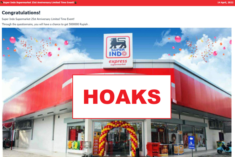Hoaks, kuesioner berhadiah ulang tahun ke-25 Super Indo
