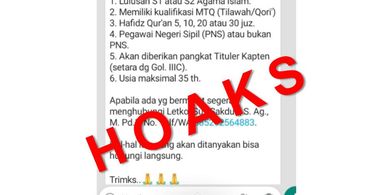 Tangkapan layar unggahan hoaks yang menyebut Tentara Nasional Indonesia Angkatan Udara (TNI AU) membuka penerimaan perwira tituler pada 2021.