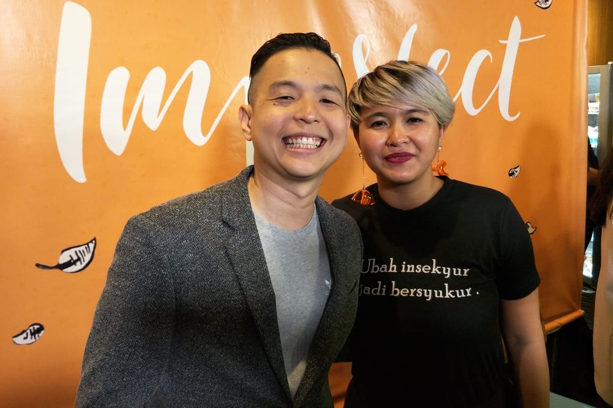 Ernest Prakasa, Meira Anastasia dalam jumpa pers perkenalan pemeran film Imperfect, di kawasan Pondok Indah, Jakarta Selatan, Kamis (20/6/2019).