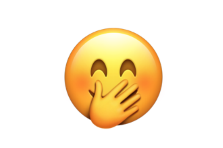Ilustrasi emoji wajah dengan tangan menutup mulut.